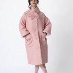 Manteau long rose MANON en laine et coton bouclé